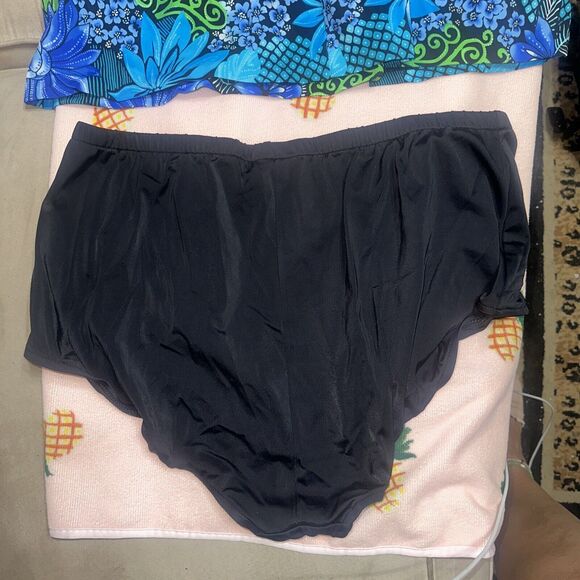 Maxine of Hollywood 2 Piece Blue Floral Takini Top w Bottom Swimsuit Set Size 24 - Picture 7 of 8